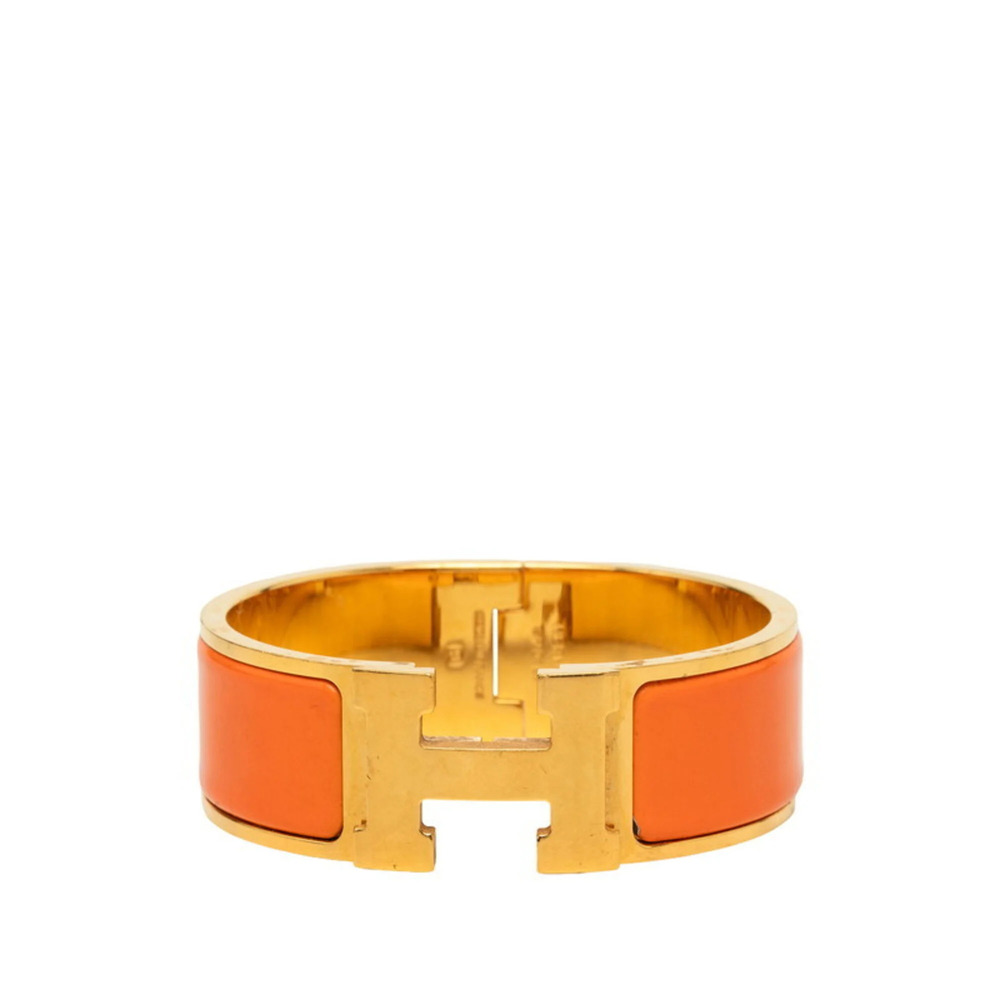 Hermes Clic Clac H PM Bracelet Bangle Gold Orange Plated Enamel Women's HERMES